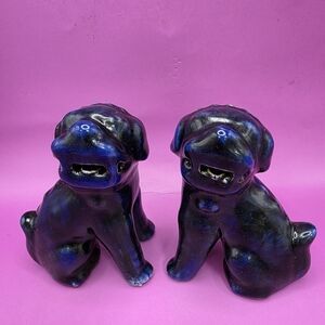 Chinese Porcelain Blue Glazed Foo Dog Pair